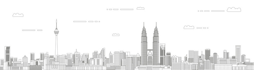 Fototapete - Kuala Lumpur cityscape line art style vector illustration. Detailed skyline poster