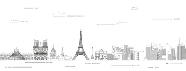 Fototapete - Paris cityscape line art style vector illustration
