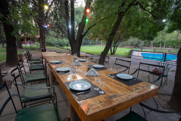 Set table with lights and swimming pool