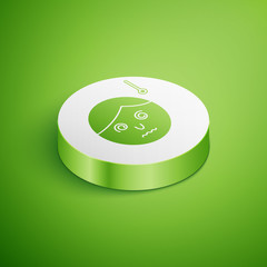 Isometric High human body temperature or get fever icon isolated on green background. Disease, cold, flu symptom. White circle button. Vector Illustration