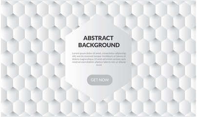 3D Abstract white geometric  shape from gray hexagon .Brick wall squares texture. Panoramic Solid Surface background.Creative design minimal modern wallpaper and banner . Vector Illustr