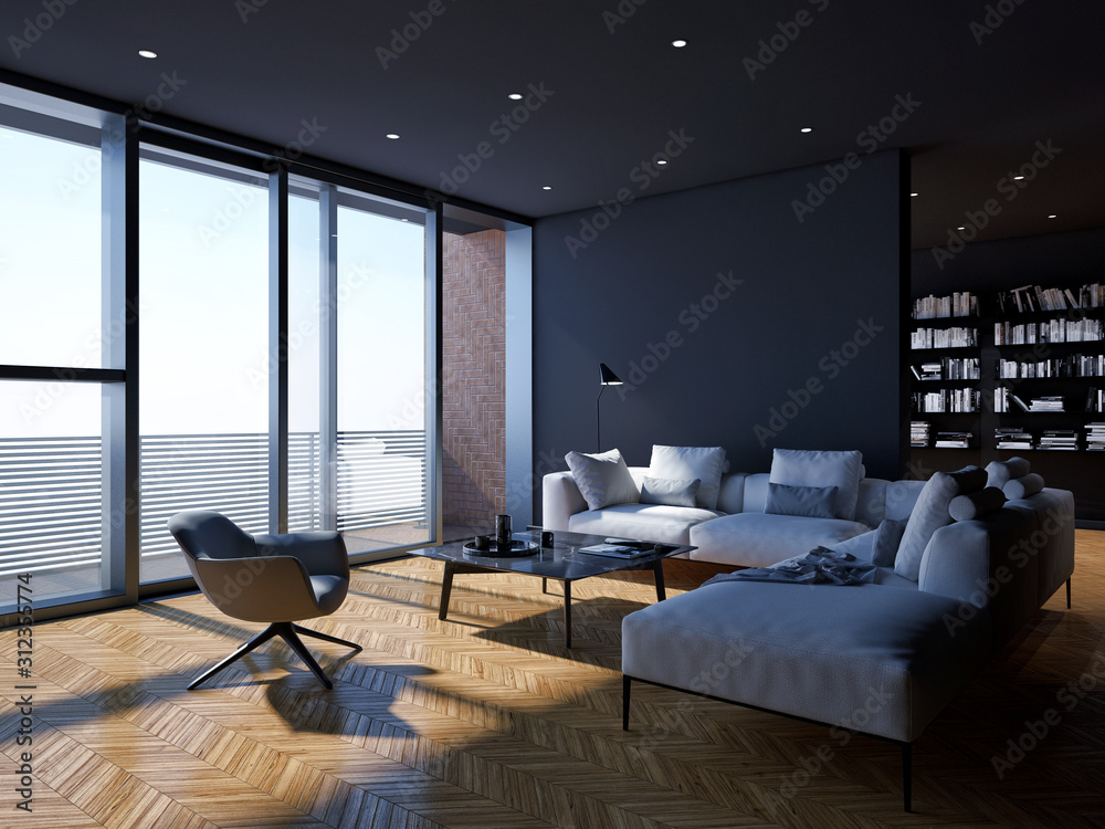 large luxury modern minimal bright interiors room mockup illustration 3D rendering - obrazy, fototapety, plakaty 