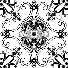      Plain Black Whit.  .Oval shaped seamless pattern in oriental style.