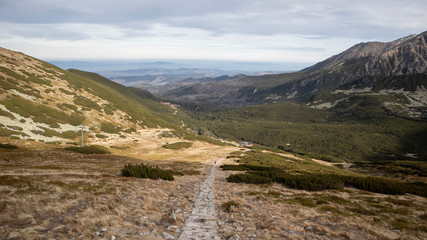 Tatra mountains hiking paths in autumn with a beautiful landscpae view