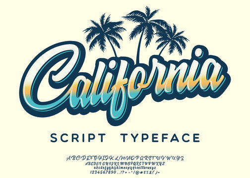 california. vintage brush script. handmade font. retro typeface. vector font illustration.
