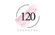 Number 120 Watercolor Stroke Logo Design with Circular Brush Pattern.