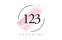 Number 123 Watercolor Stroke Logo Design With Circular Brush Pattern.