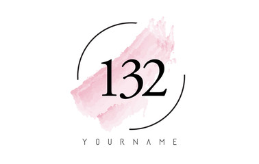 Number 132 Watercolor Stroke Logo Design with Circular Brush Pattern.