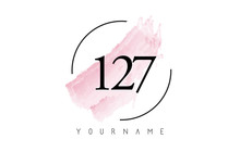 Number 127 Watercolor Stroke Logo Design With Circular Brush Pattern.