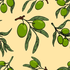 Wall Mural - Seamless pattern with olive branches. Design element for poster, card, banner, flyer. Vector illustration