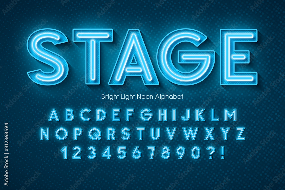 Neon light 3d alphabet, extra glowing font. - obrazy, fototapety, plakaty 