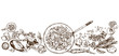 © Tatiana - Hand drawn realistic mediterranean  food ingredients background.