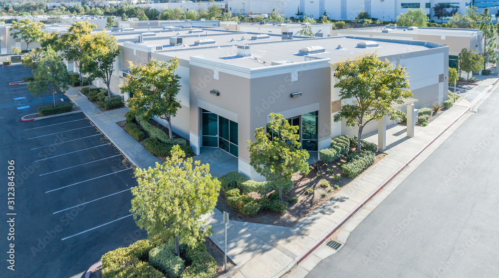 Aerial View Of Industrial Commerce Office Buildings - obrazy, fototapety, plakaty 