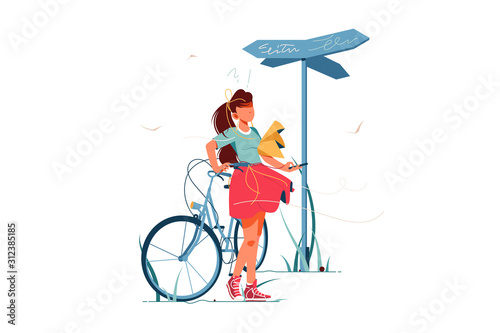 Cuadros en Lienzo Confusion woman lost with bicycle