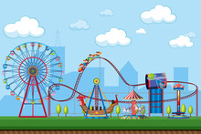 Amusement Park Scene With Rides