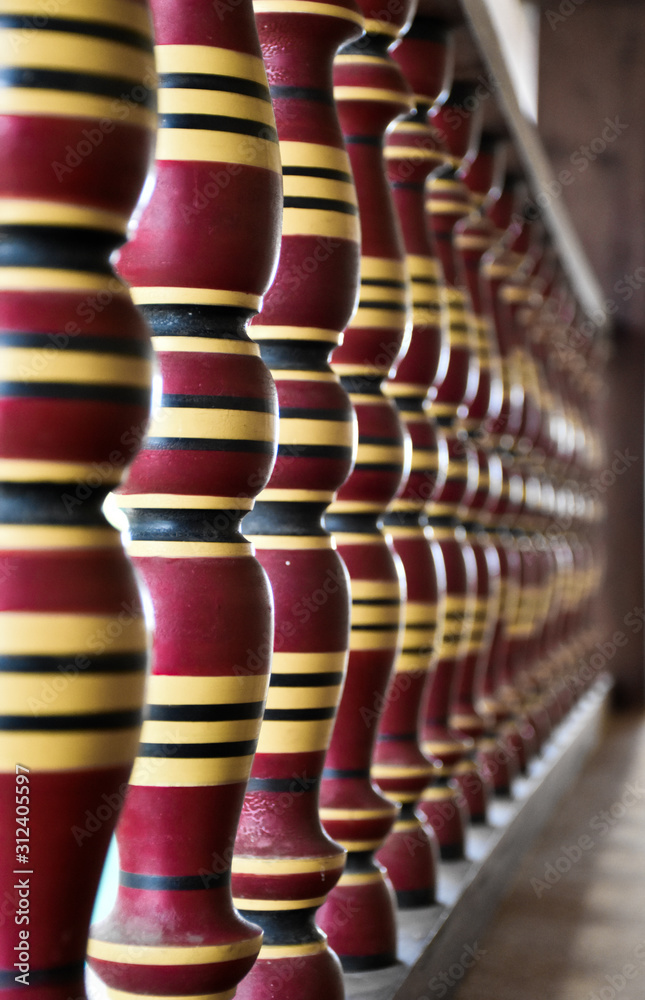 Beads Railing Kandyan Architecture Wooden Beads like Red Yellow Black Rings Beeralu ...