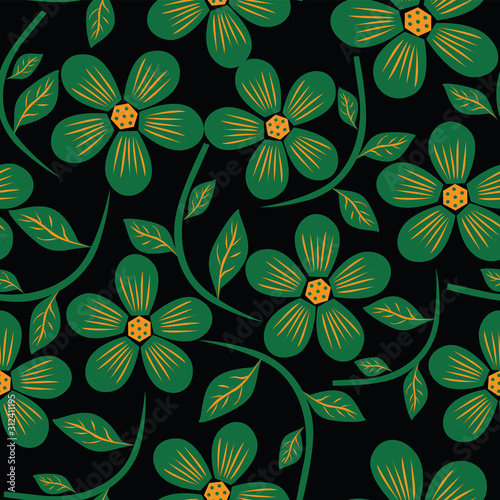 hand draw beautiful flower with branch seamless pattern