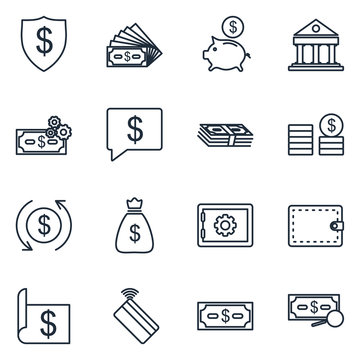 Money and finance Set icon template color editable. payments elements pack symbol vector sign isolated on white background illustration for graphic and web design.