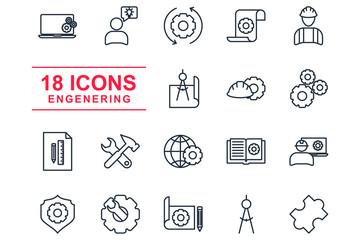 Poster - SEO Set icon template color editable. Enginering pack symbol vector sign isolated on white background illustration for graphic and web design.