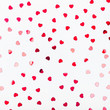 Grey background with red glitter heart confetti. Valentine day concept. Trendy minimalistic flat lay design background. Square