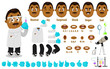 Cartoon scientist, researcher constructor for animation. Parts of body, set of poses, objects.