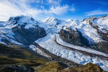 Zermatt, Switzerland. Gorner Glacier and Monte Rosa from Gornergrat.