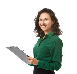 Poster - Portrait of beautiful businesswoman on white background