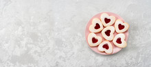 Plate With Heart Shaped Cookies For Valentines Day