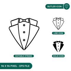 Fototapete - Butler icons set vector illustration with solid icon line style. Tuxedo style concept. Editable stroke icon on isolated background for web design, infographic and UI mobile app.