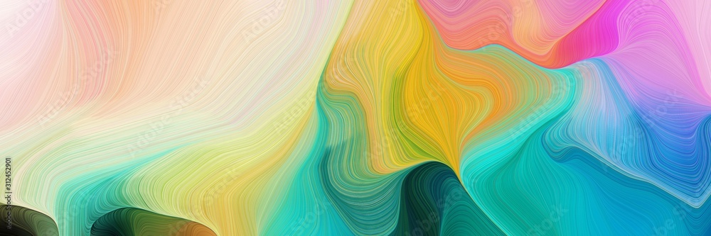 horizontal colorful abstract wave background with light sea green, pastel gray and golden rod colors. can be used as texture, background or wallpaper - obrazy, fototapety, plakaty 