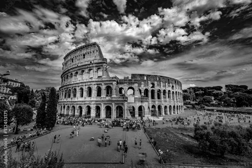 Tourists Visiting The Colosseum in Rome Italy Black and White ...