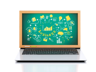 Poster - 3d illustration. Laptop with chalkboard on white background