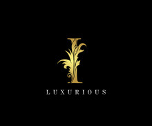 Golden I Luxury Logo Icon, Classic I Letter Logo Design.
