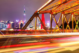 Fototapeta  - Architectural landscape and colorful lights at night in Shanghai