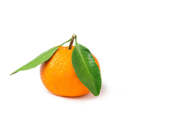 tangerine with leaves isolated on white background