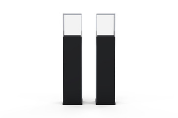 Pedestal glass display case, mock up template on isolated white background, 3d illustration