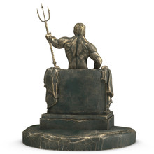 Bronze Statue Of The Greek God Poseidon On An Isolated White Background. 3d Illustration
