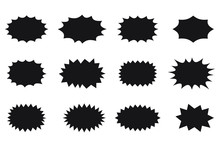 Splash Star Icon Set In Flat Style. Set Of Explosion Background For A Surprising And Shocking Moment With Sample Texts.