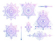 Vector set of Sacred geometry symbols with moon, sun, eye and arrows on white background. Abstract mystic signs collection.