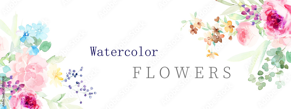  watercolor flower illustration - obrazy, fototapety, plakaty 