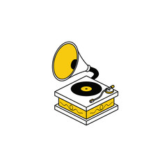 Retro gramophone vinyl records. Vector line, 3d stroke isometric, color web icon, new flat style. Creative illustration design, abstract idea for infographics.