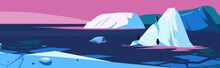 Arctic. Northen Landscape With Icebergs And Penguins. Vector Illustration