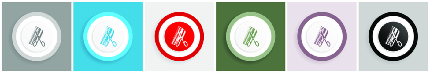 Poster - Haircut icon, style, hair salon vector illustrations in 6 colors options for web design and mobile applications in eps 10