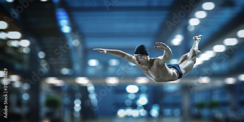 Cuadros en Lienzo Swimmer at competition. Mixed media