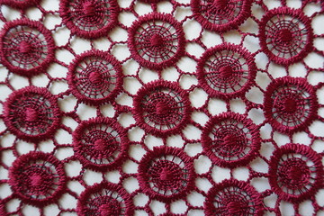 Wall Mural - Carmine red lacy fabric directly from above