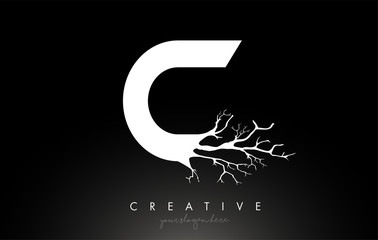 Letter C Design Logo with Creative Tree Branch. C Letter Tree Icon Logo