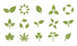 Vector set of ecology and nature icons. Logo, emblem, label design elements. Environment related icons set. Leaves, plants, ecology, nature, biodegradable, marijuana, clover. 