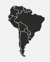 South America Map Isolated On A White Background. Latin America Background. Map Of South America With Regions. Vector Illustration