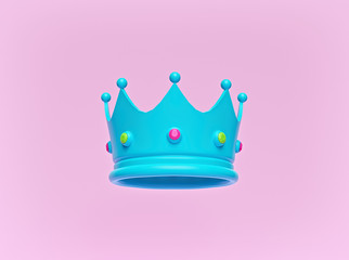 Aufkleber - blue crown with jewels isolated on pastel pink background. Trendy Minimal design. 3d rendering