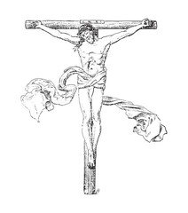 Old crucifix / vintage illustration from Brockhaus Konversations-Lexikon 1908